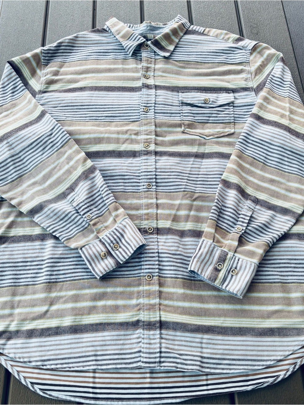 Tommy Bahama Striped Button-Down Shirt in Blue, Brown & Cream